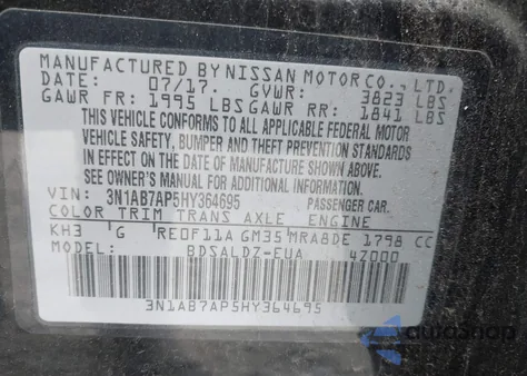 2017 Nissan Sentra Sv from USA, damaged, VIN 3N1AB7AP5HY364695